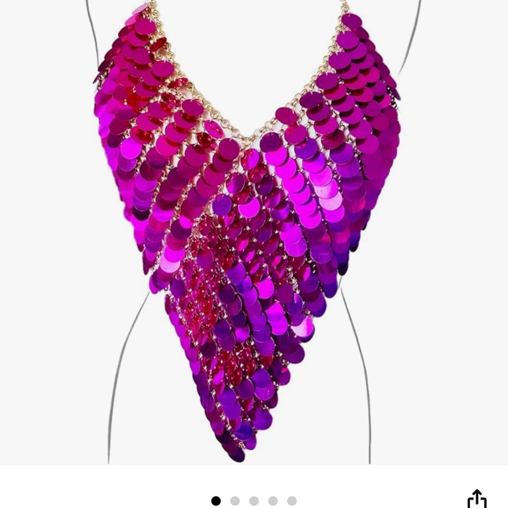 Hot pink Sequin mermaid rave top harness chain rave festival club party costume